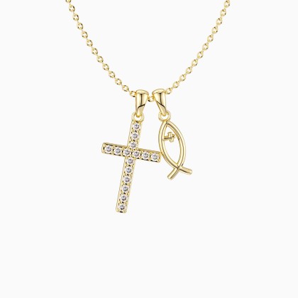 We Will be With You Cross Ichthys Necklace