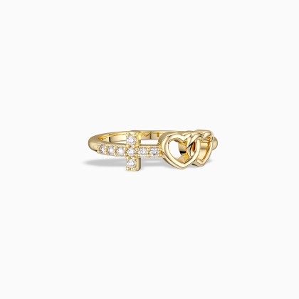 Double Heart And Cross Ring