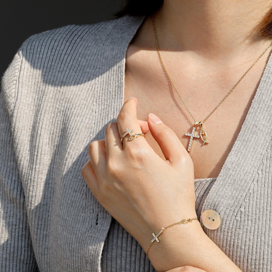God Jesus Fish And Cross Ring