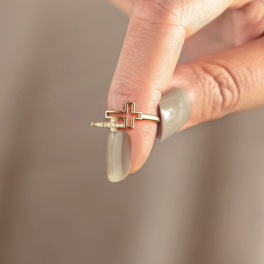Double Hollow Cross And Infinity Ring
