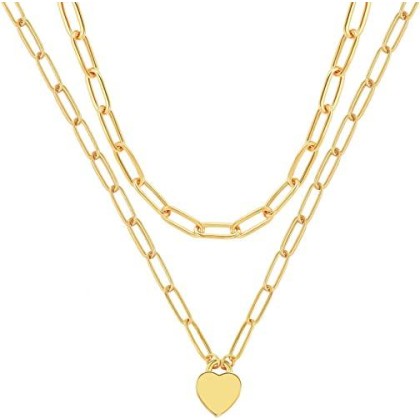 Layered Paperclip Chain Heart Pendant Necklace