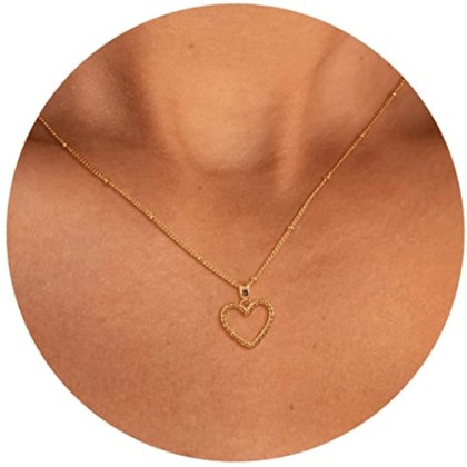 Beads Chain with Open Heart Pendant Necklace