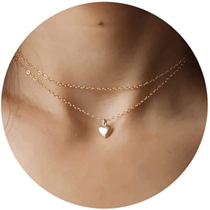 Layered Choker with Puffed Heart Pendant Necklace