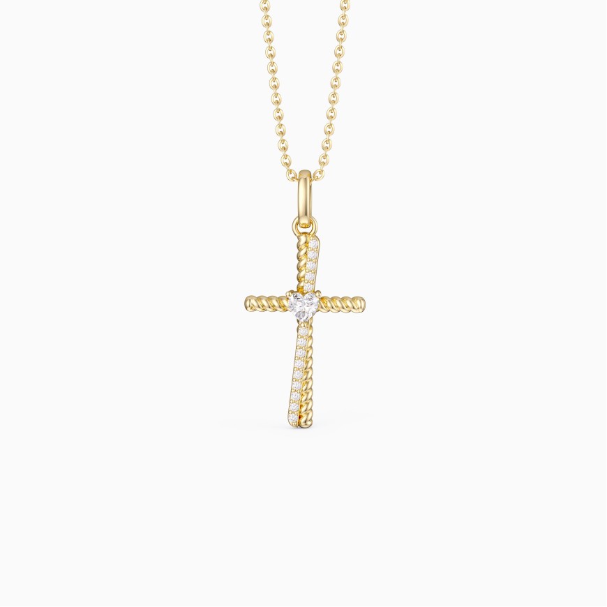 Heart Zircon Cord Cross Necklace