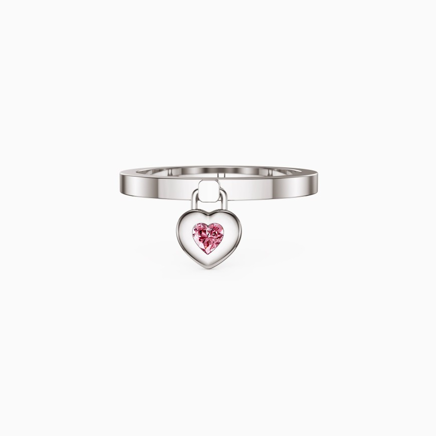 Pink Heart Dangle Love Lock Ring