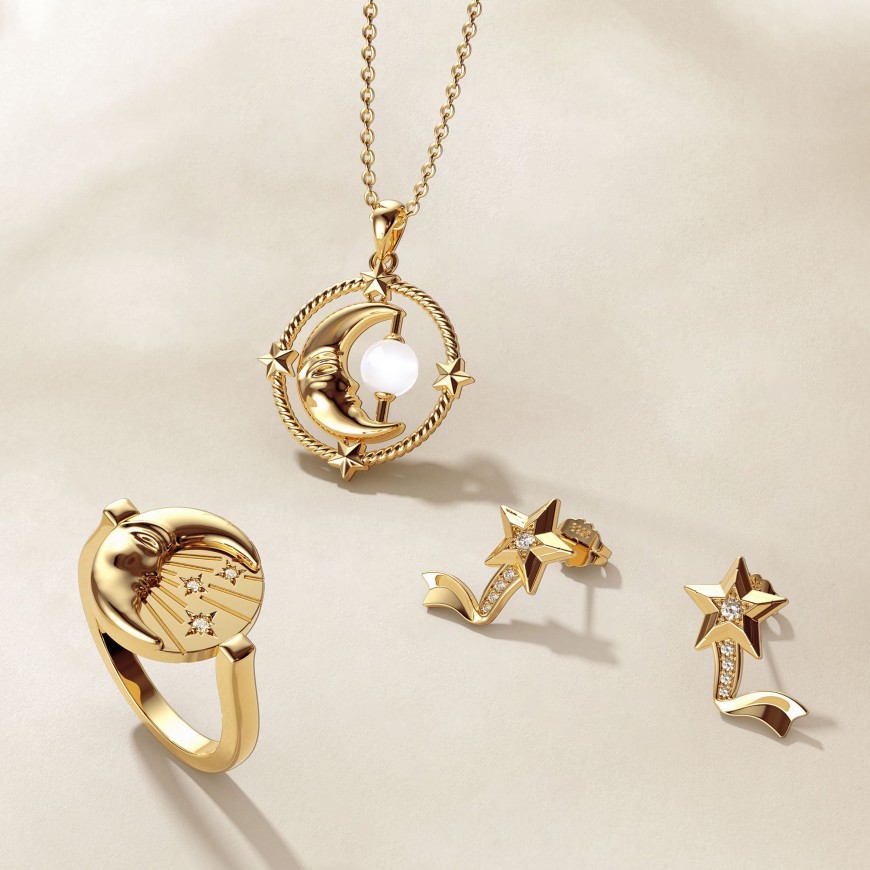'Love You To The Moon and Back' Kissing Moon & Star Chalcedony Necklace