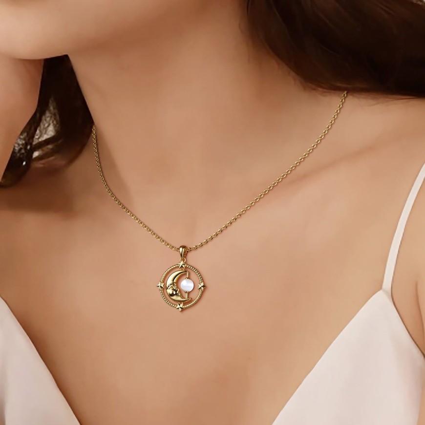 'Love You To The Moon and Back' Kissing Moon & Star Chalcedony Necklace