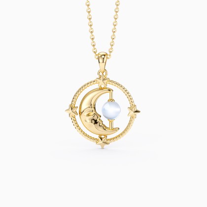 'Love You To The Moon and Back' Kissing Moon & Star Chalcedony Necklace