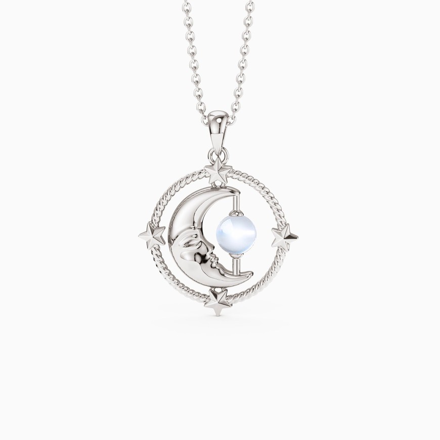 'Love You To The Moon and Back' Kissing Moon & Star Chalcedony Necklace