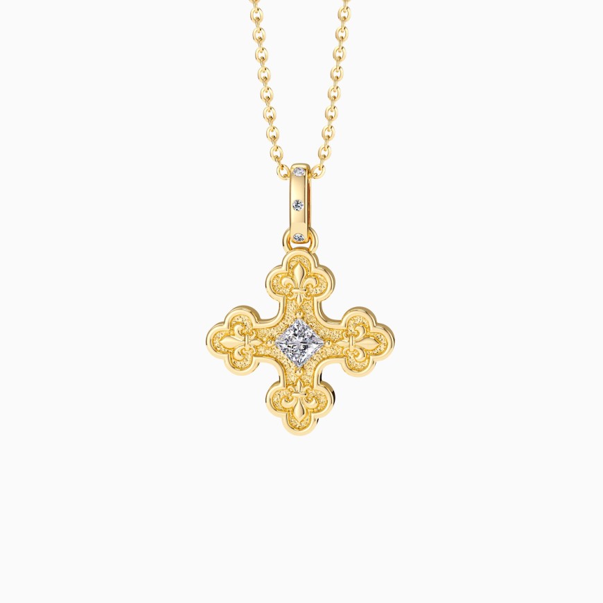 Byzantine Fleur De Lis Cross Pendant Necklace