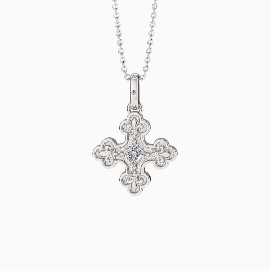 Byzantine Fleur De Lis Cross Pendant Necklace