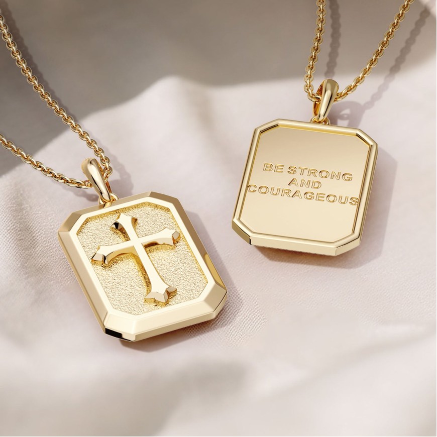 Be Strong And Courageous Cross Engraved Necklace