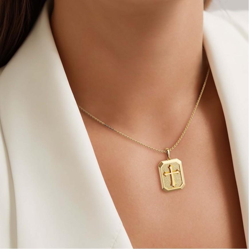 Be Strong And Courageous Cross Engraved Necklace