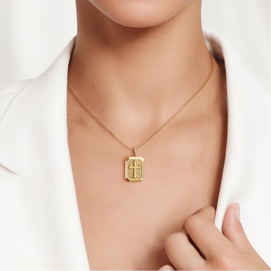 Be Strong And Courageous Cross Engraved Necklace