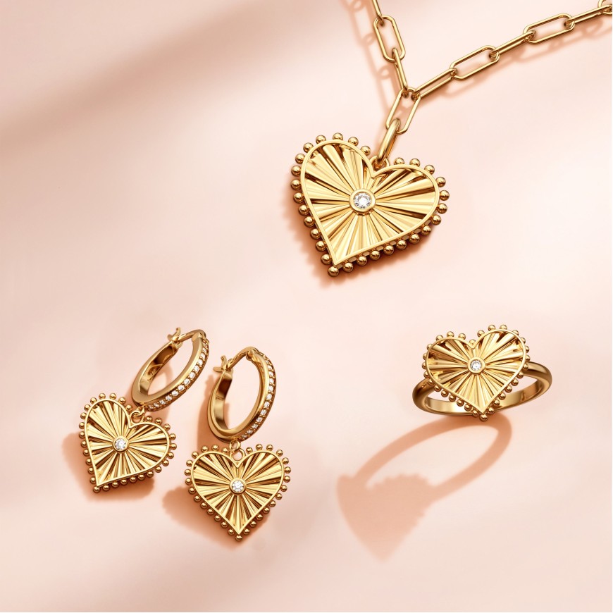 Beaded Heart with Radiating Sunbeam Love Hoop Earrings