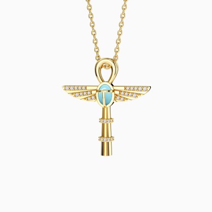 Eternal Guardian Ankh Scarab Turquoise Egyptian Scepter Protection Amulet Pendant Necklace