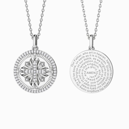 Divine Radiance Cross Protection Prayer Medallion Pendant Necklace