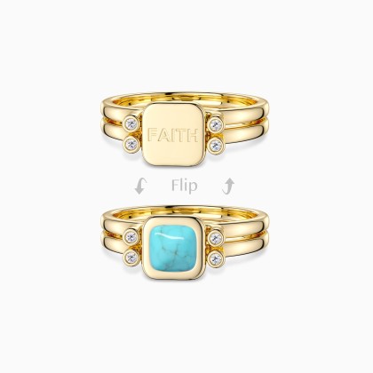 Engraved Faith Natural Turquoise Reversible Flip Fidget Ring