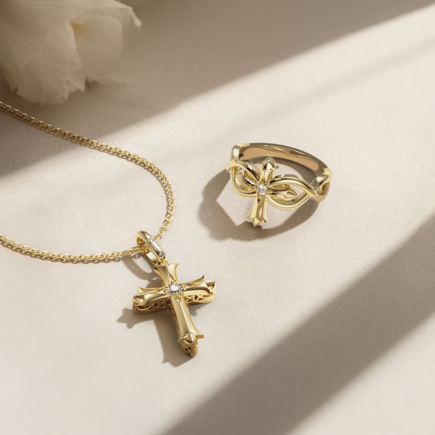 Fleur-de-Lis Ichthys Cross Pendant Necklace