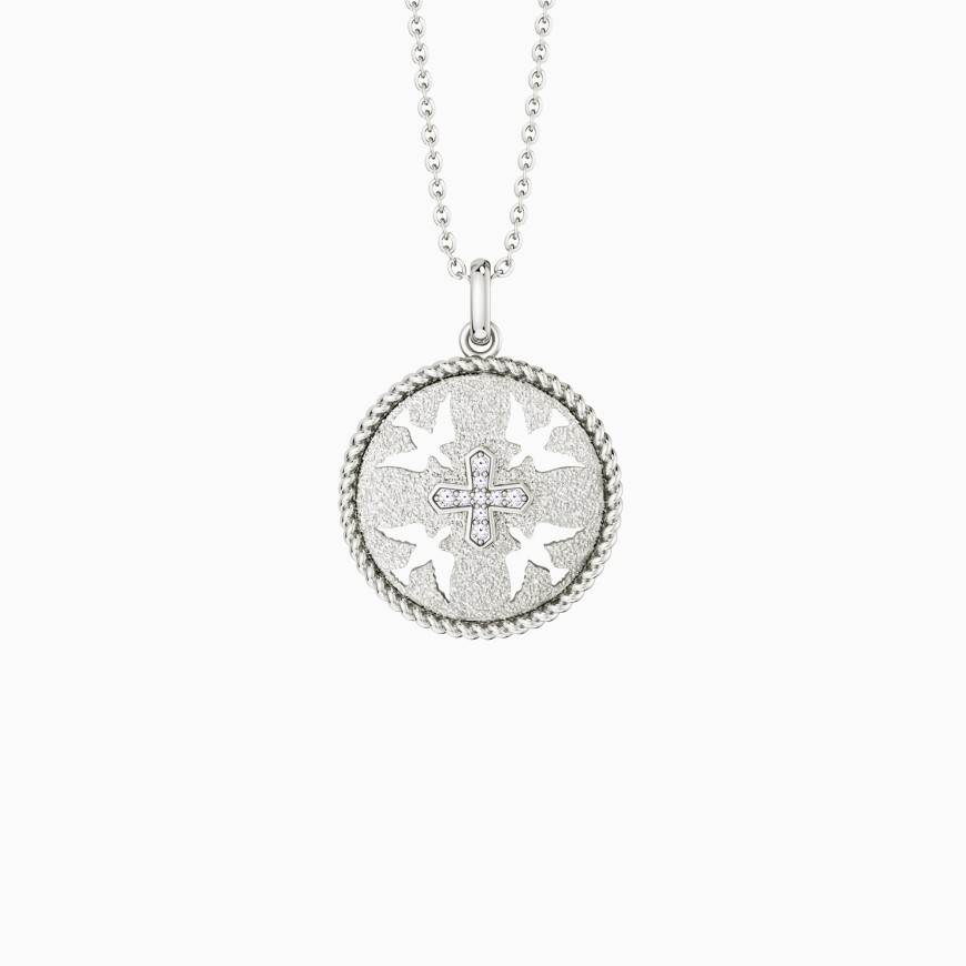 Boundless Love Cut-Out Doves Cross Medallion Necklace