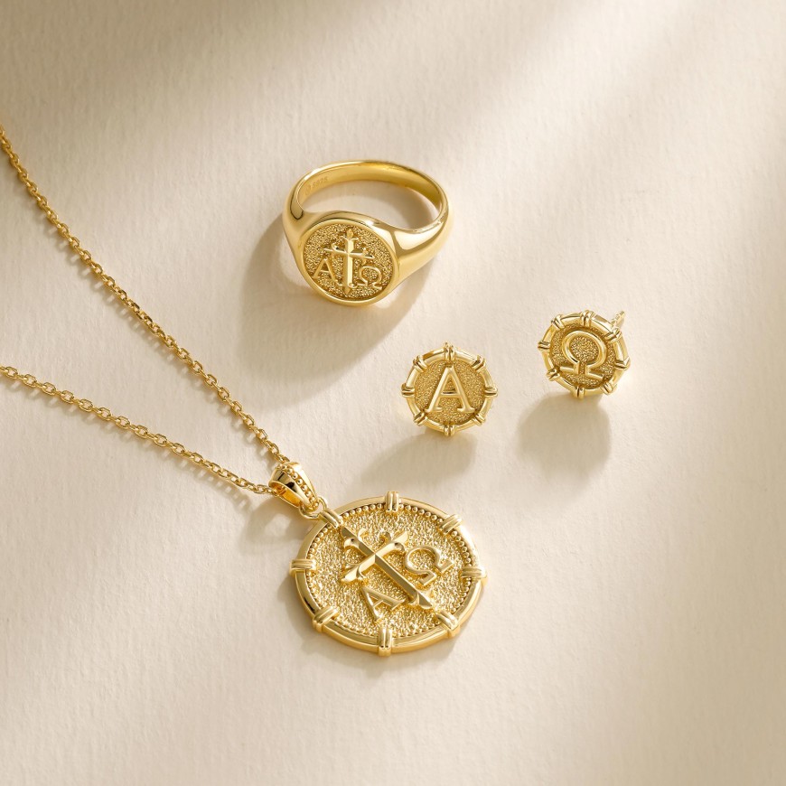 Alpha Omega Fleur-de-Lis Cross Medallion Necklace