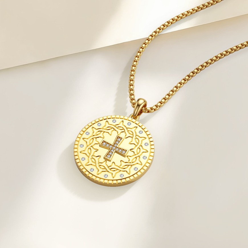 Cross Crown of Thorns Medallion Necklace