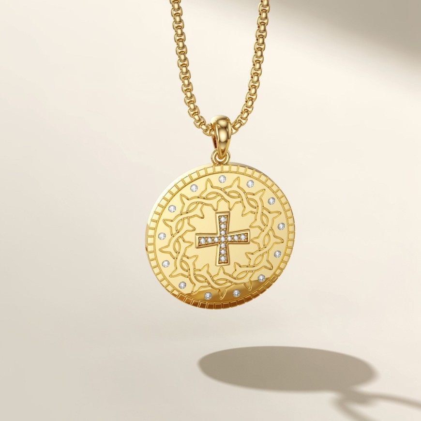 Cross Crown of Thorns Medallion Necklace