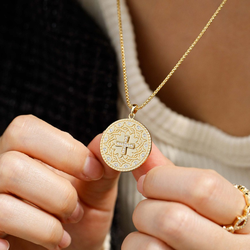 Cross Crown of Thorns Medallion Necklace
