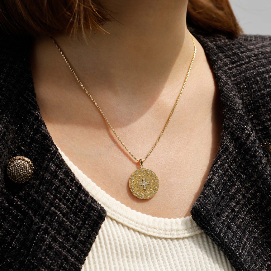 Cross Crown of Thorns Medallion Necklace