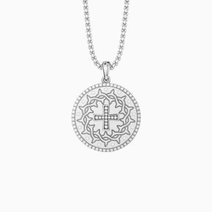 Cross Crown of Thorns Medallion Necklace