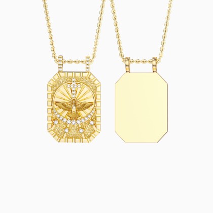 Personalized Cross Dove Celestial Protection Medallion Pendant Scapular Necklace