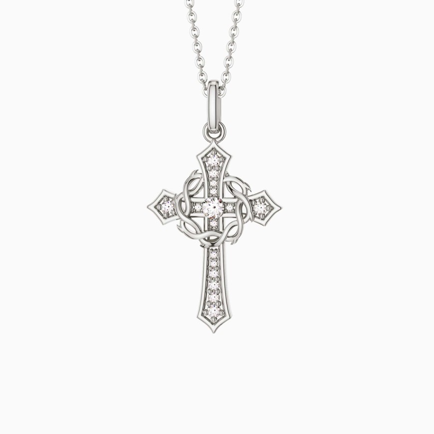 Cross and Crown of Thorns Faith Pendant Necklace