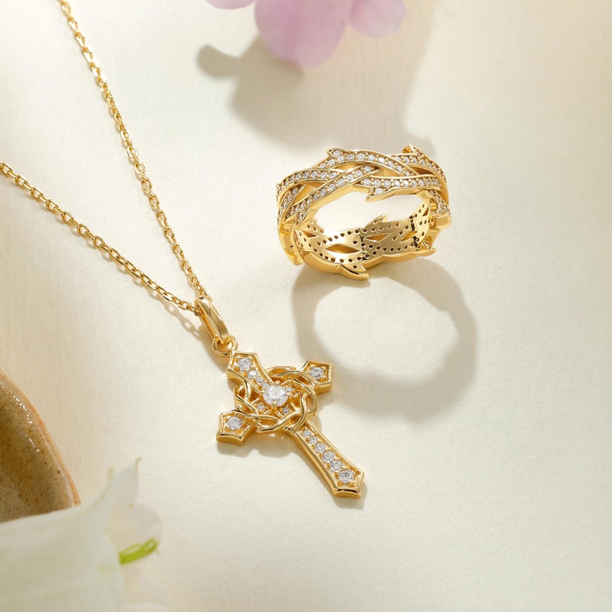 Cross and Crown of Thorns Faith Pendant Necklace