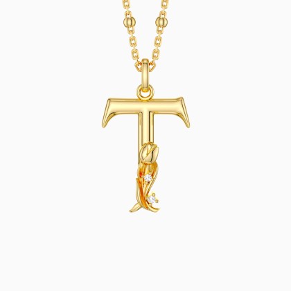 Tulip Blossom Letter T Pendant Necklace