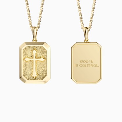 God Is In Control Cross Medallion Pendant Engraved Necklace