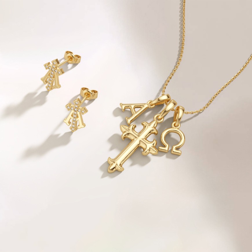 Alpha Omega Cross Pendant Necklace