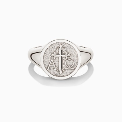 Personalized Alpha Omega Cross Signet Ring
