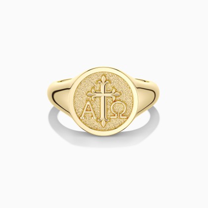Personalized Alpha Omega Cross Signet Ring