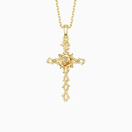 Floral Cross June Rose Birth Flower Necklace