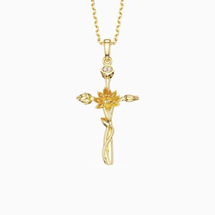 Floral Cross July Water Lily Birth Flower Necklace