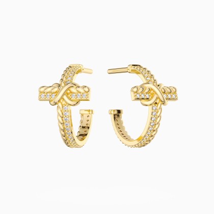Infinity Knot Cross Half Hoop Earrings