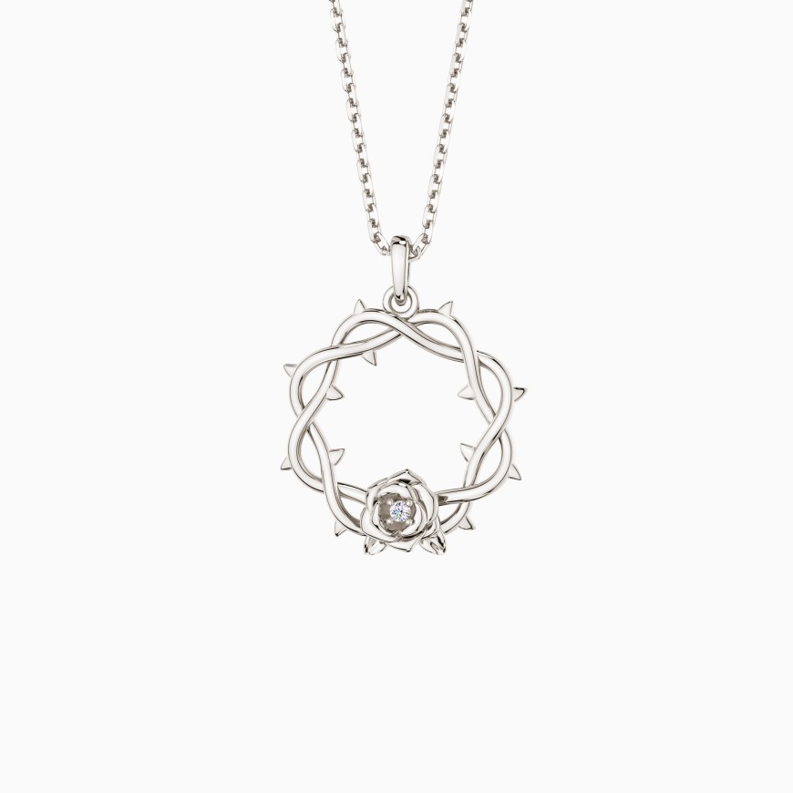 Crown of Thorns Rose Pendant Necklace