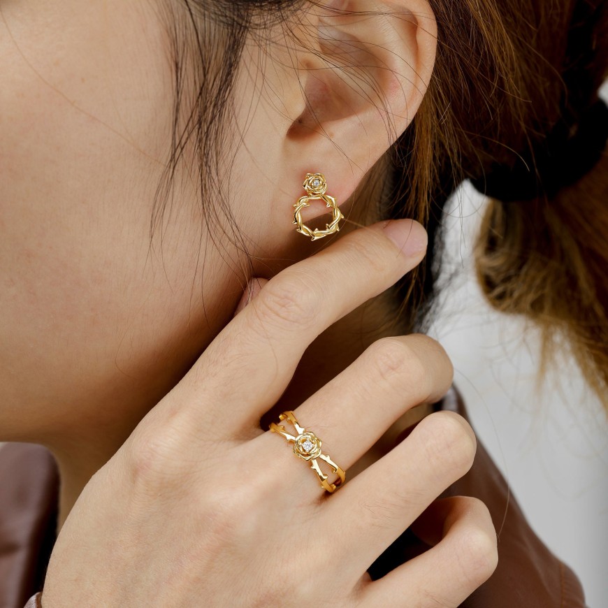 Crown of Thorns Rose Stud Earrings