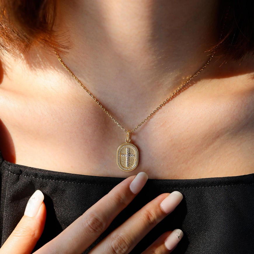 Two-Tone Wheat Cross Medallion Necklace