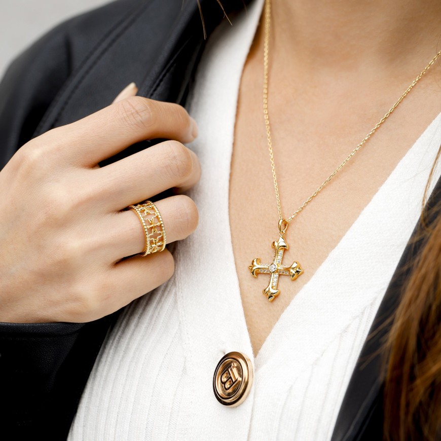 Fleur-de-Lis Cross Pendant Necklace