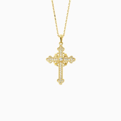 Fleur-de-Lis Radiance Cross Pendant Necklace