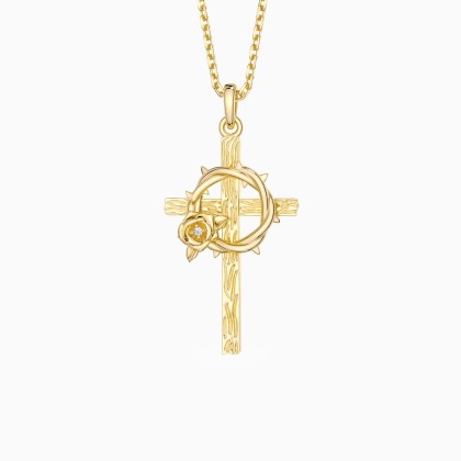 Crown of Thorns Rose Cross Pendant Necklace