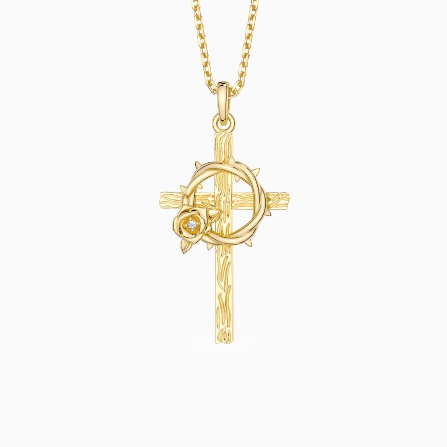 Crown of Thorns Rose Cross Pendant Necklace