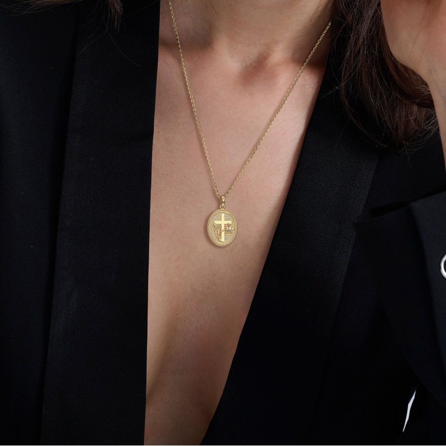 Madonna Lily Cross Medallion Necklace