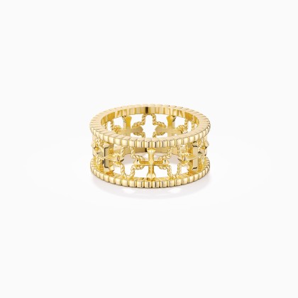 Cross and Four-Leaf Clover Statement Ring